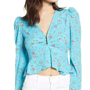 Print Long Sleeve Crop Peplum Top